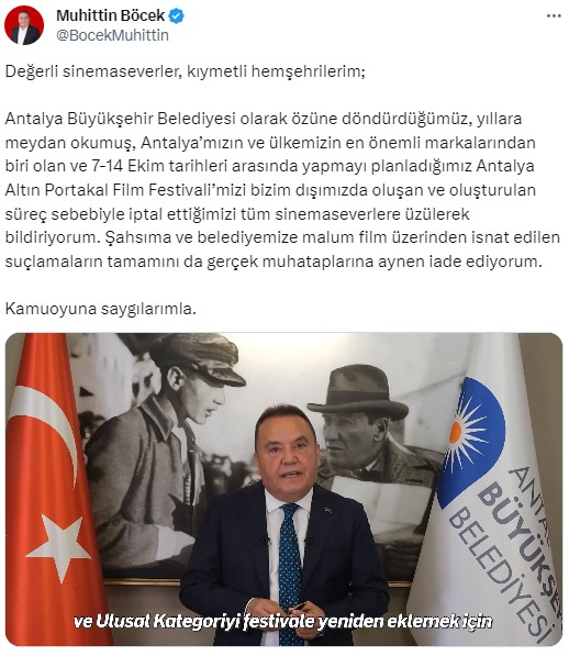 Son Dakika: Antalya Altın Portakal Film Festivali iptal edildi