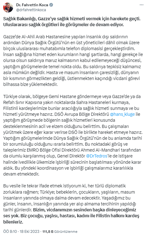 Türkiye, Gazze'de 500'den fazla kişinin hayatını kaybettiği hastane saldırısı sonrası harekete geçti