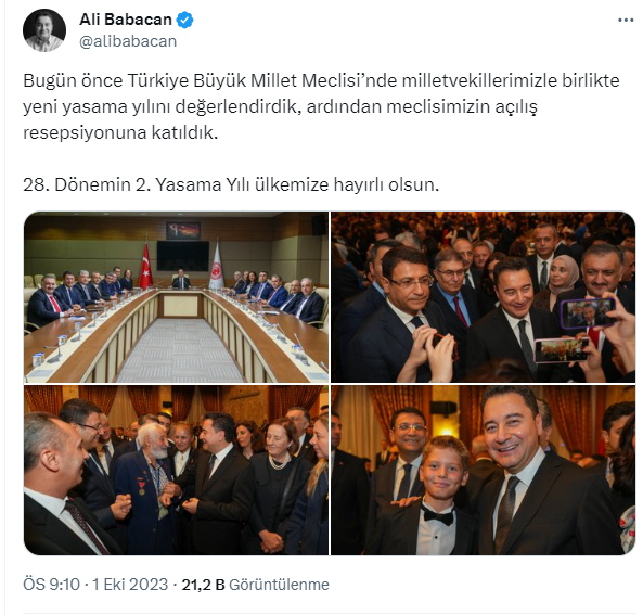 TBMM'nin açılış resepsiyonuna muhalefet liderlerinden bir tek DEVA Partisi lideri Ali Babacan katıldı