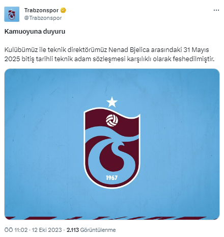 Son Dakika: Trabzonspor, teknik direktör Nenad Bjelica ile yollarını ayırdı