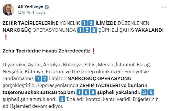 12 ilde zehir tacirlerine Narkogüç darbesi! 158 şüpheli şahıs yakalandı