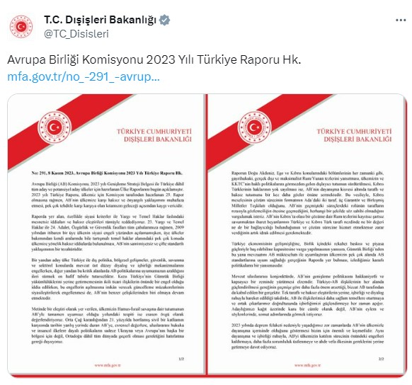 Dışişleri Bakanlığı'ndan AB Komisyonu'nun Türkiye Raporu'na sert tepki: Mesnetsiz iddiaları ve haksız eleştirileri tümüyle reddediyoruz