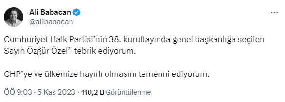 İYİ Parti lideri Akşener ve Ali Babacan, CHP Genel Başkanı Özgür Özel'i tebrik etti