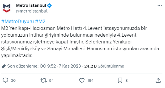 4.Levent metro istasyonunda intihar girişimi! Seferler iptal oldu, ulaşım kilitlendi