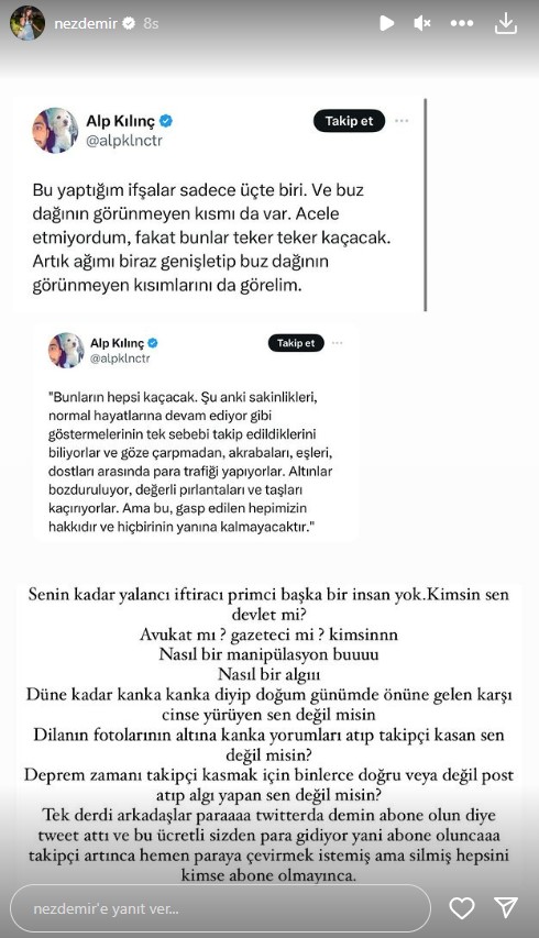 Nez Demir, fenomenlerin mal varlıklarını sıralayan Alp Kılınç'ı ifşa etti: 12 evi 1 arabası var