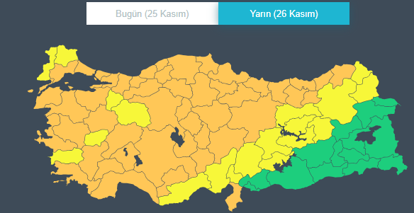 Meteoroloji'den 67 il için sarı ve turuncu kodlu uyarı yapıldı