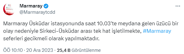 Marmaray'da bir kişi raylara atlayarak intihar etti