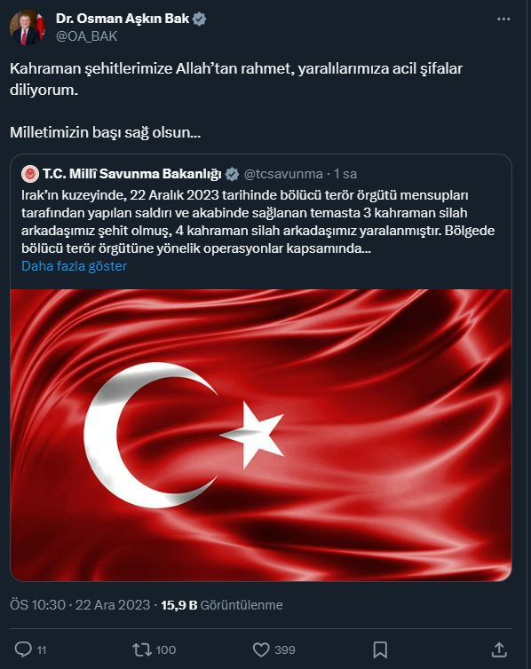 Şehitler için siyasilerden peş peşe taziye mesajları