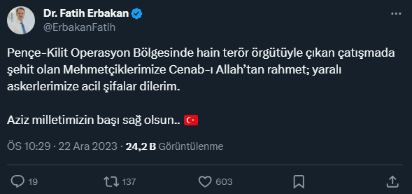 Şehitler için siyasilerden peş peşe taziye mesajları