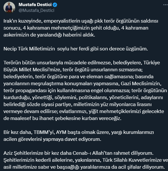 Şehitler için siyasilerden peş peşe taziye mesajları