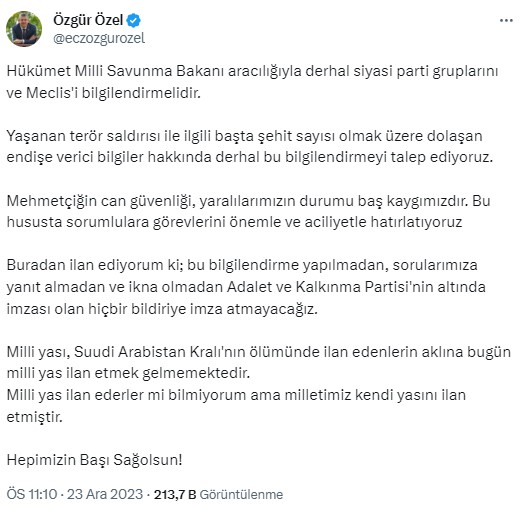 CHP lideri Özgür Özel'den şehitlerle ilgili hükümete çağrı