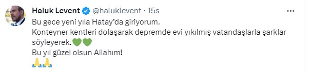 Haluk Levent, yeni yılı depremzedelerle karşıladı