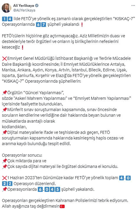 14 ilde dev FETÖ operasyonu! 67 şüpheli kıskıvrak yakalandı