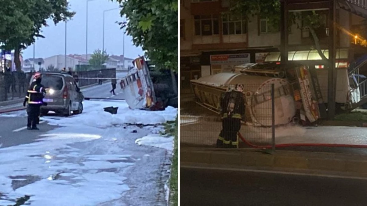 Benzin yüklü tanker devrildi! Patlama riskine karşı yol trafiğe kapatıldı, evler tahliye edildi