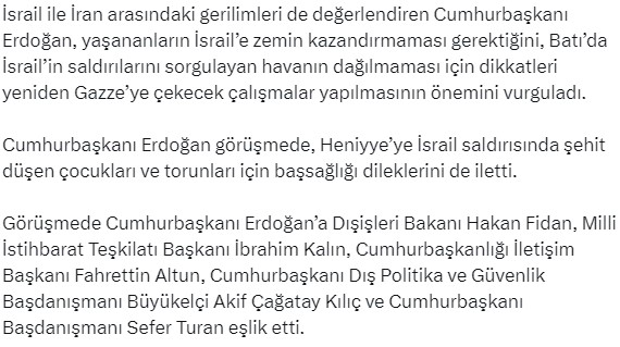 İsrailli bakandan hadsiz paylaşım! Hamas lideri Heniyye ile görüşen Cumhurbaşkanı Erdoğan'ı hedef aldı